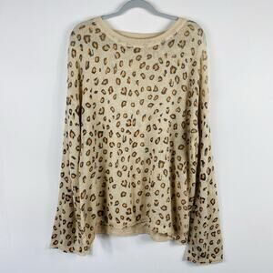 Pol Sweater Large Leopard Print Wool Mohair Blend Tan Lightweight